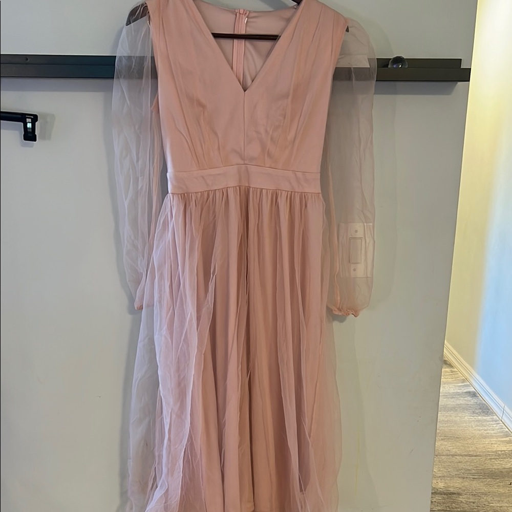 Elegant Pink Dress with Sheer Sleeves